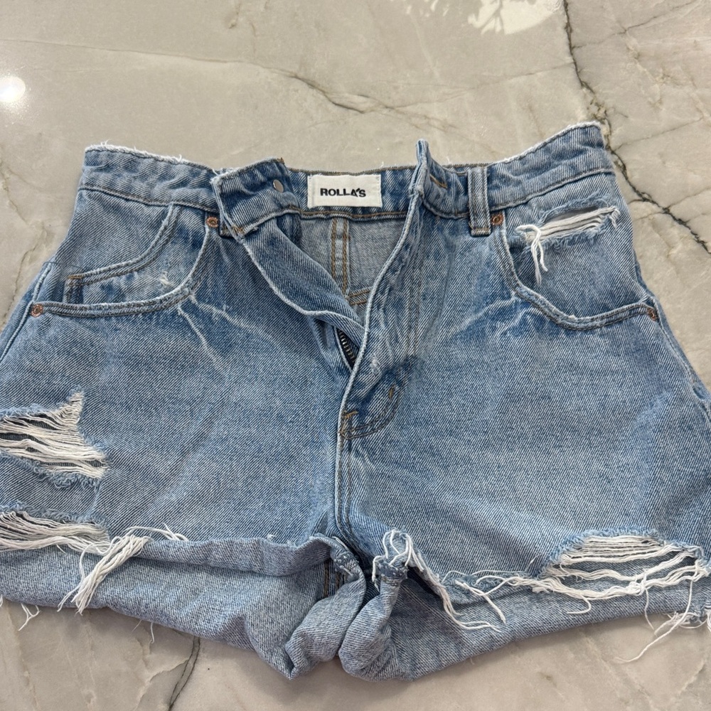 Rolla's Blue Ripped Denim Shorts